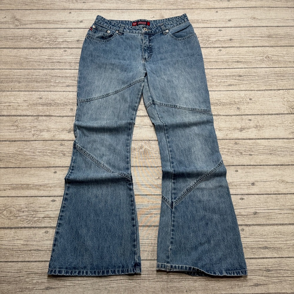 Y2K Stone Jeans Women's 9 Blue Denim Medium Wash Low Rise Flare Leg Cotton Retro
